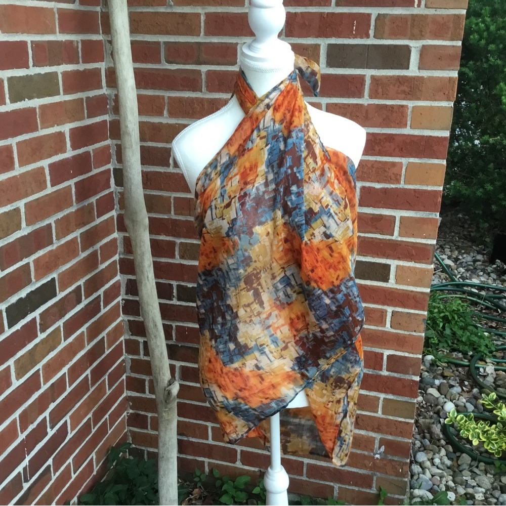 Abstract Swim Coverup Sarong Lightweight Summer Scarf Wrap
